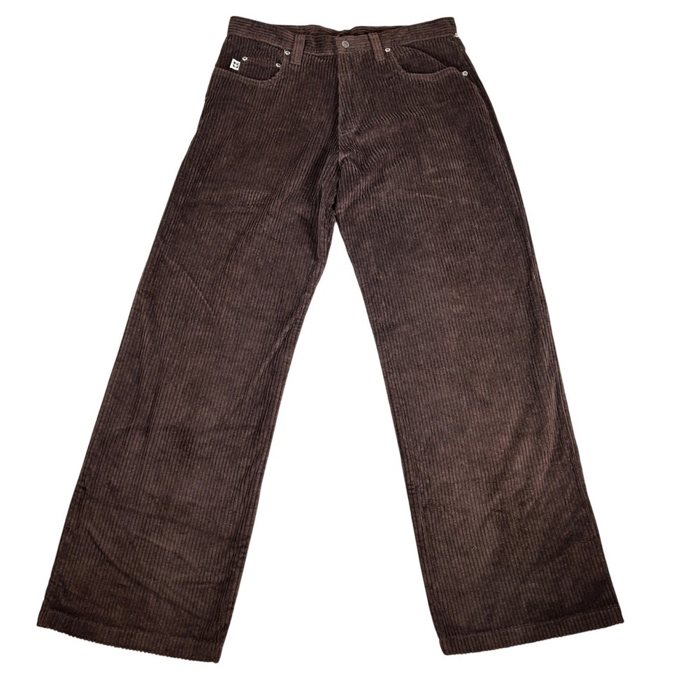Kikwear Industries Mens Brown Wide Wale Corduroy Baggy Wide Leg Pants Y2K 30114